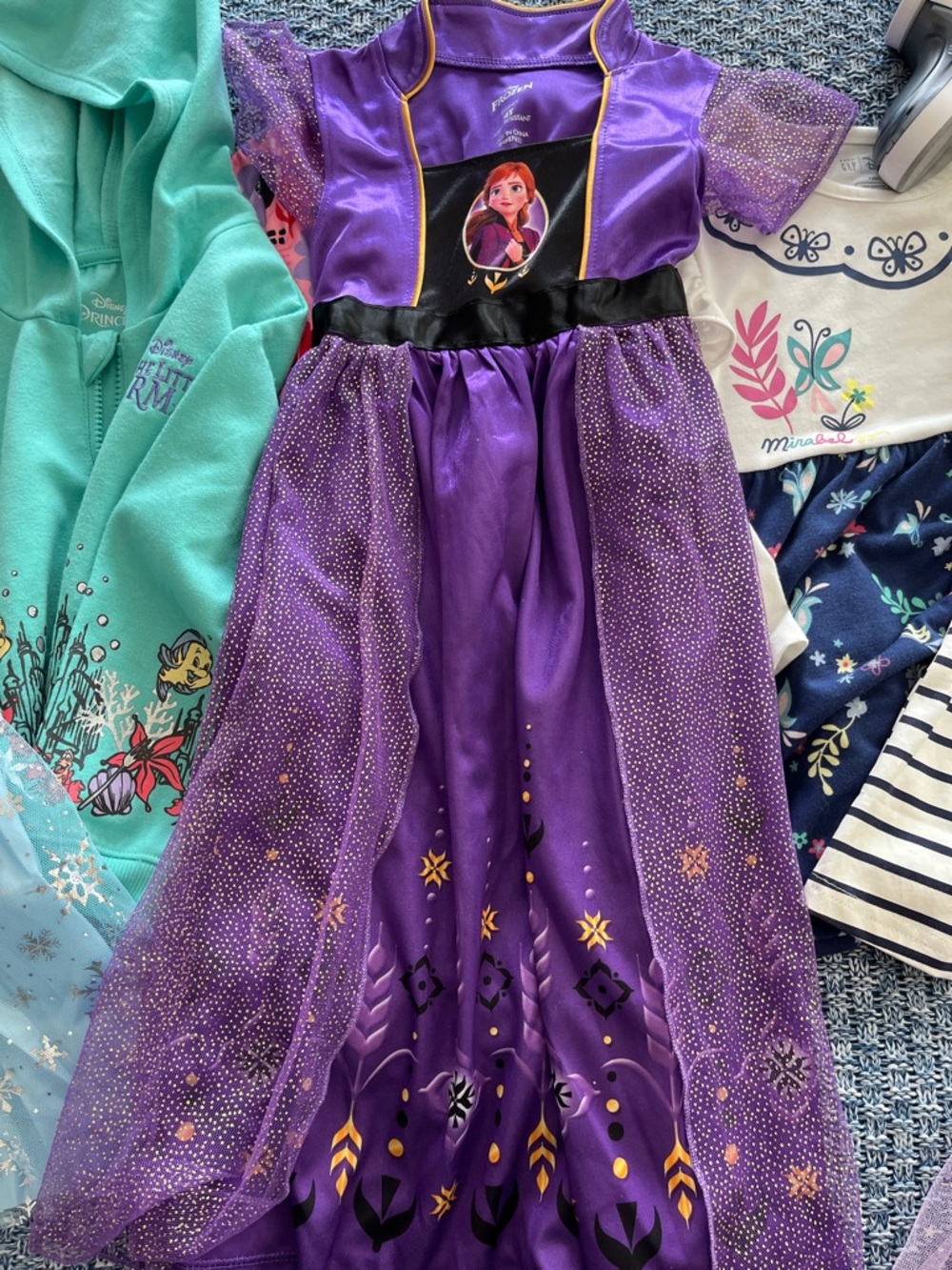 Disney Purple Anna Sparkle Princess Dress, Little Mermaid hoodie, Mirabel dress